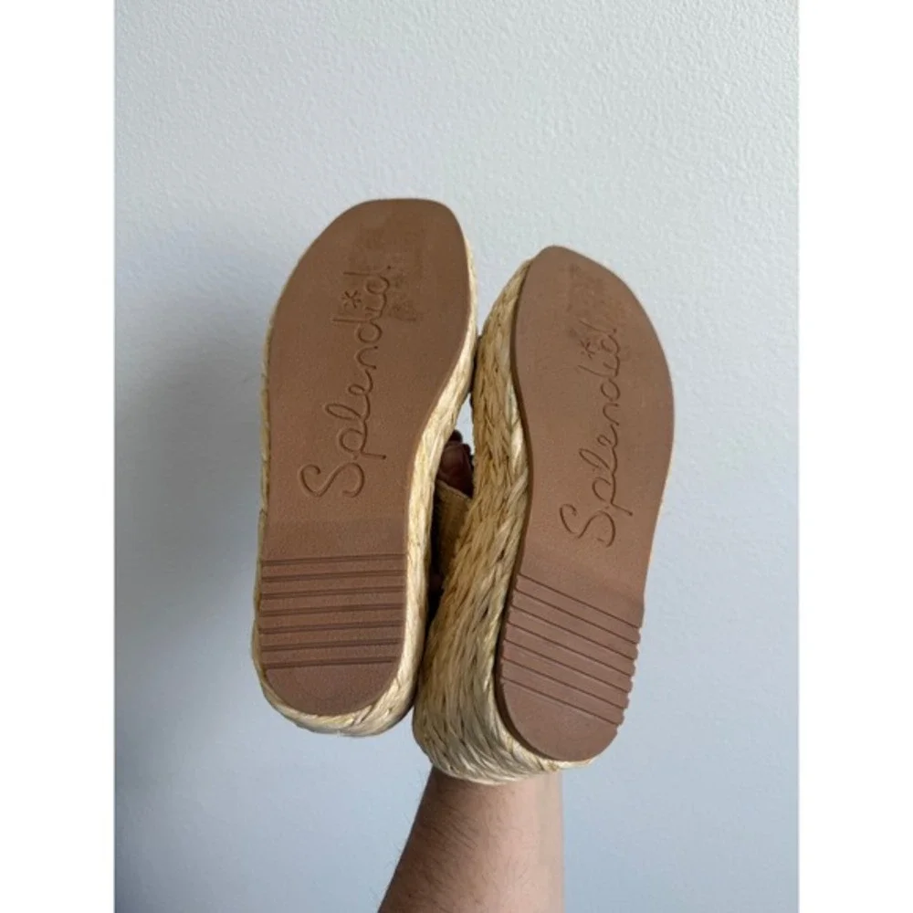 Splendid Raffia Wedge Sandal 8.5 Tan Boho Platform Slides Espadrille Cottagecore